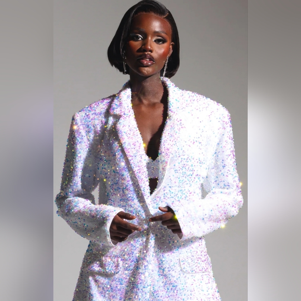 Nasty Gal White Sequin Blazer